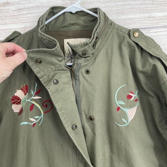En Creme Floral Embroidered Military Jacket Women's Size‎ Medium Green - Picture 3 of 14